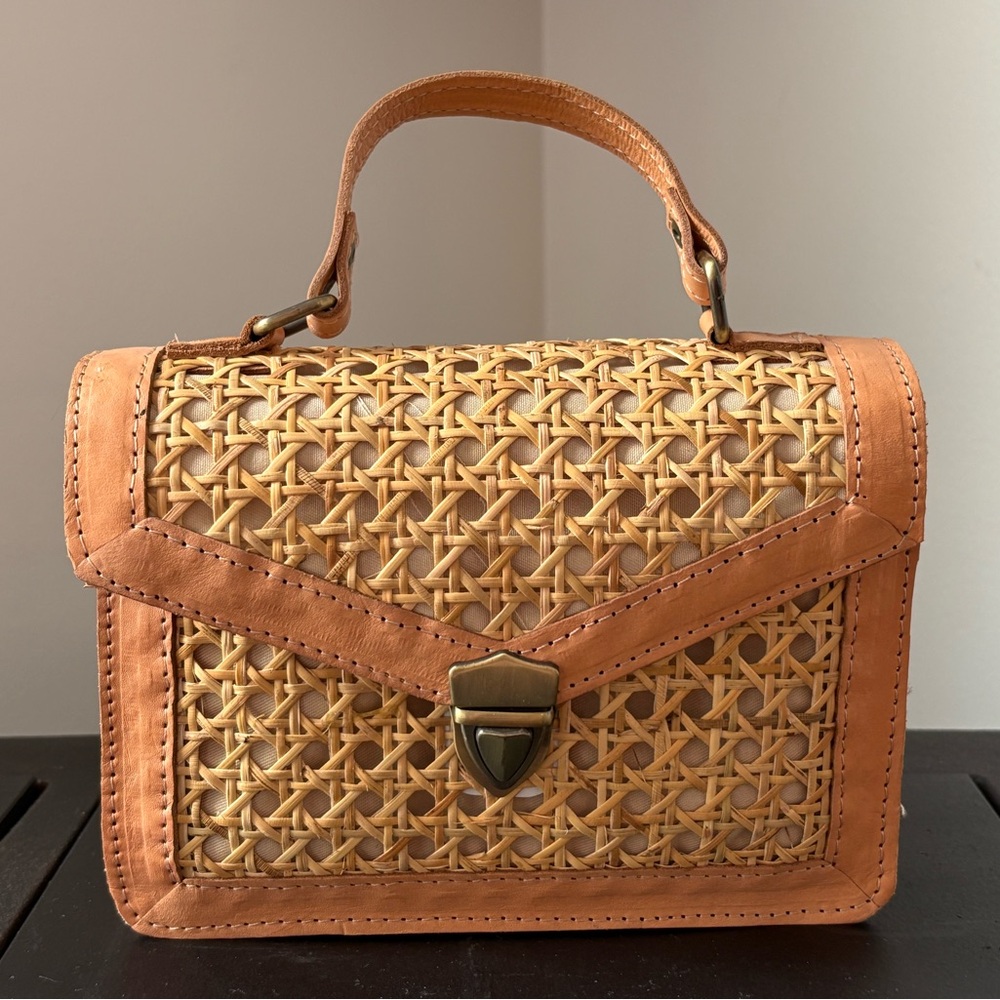 Tan Woven Rattan Handbag